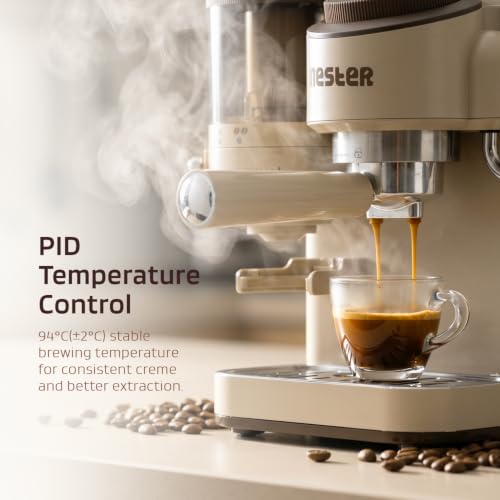 Image of NESTER Home Barista Coffee Machine - 20 Bar Italian Ulka Pressure Pump, Built-in Grinder, BrewCore Technology, PID Temperature Control, Espresso, Americano, Steam & Pod Compatible - Dalgona Brown