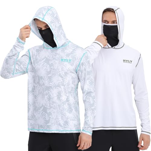 Men's Fishing Shirts 2-Pack - Long Sleeve Sun Protection Hoodie Rash Guards