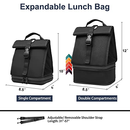 Sunny Bird Small Insulated Rolltop Lunch Box Women, Expandable Bento Cooler Bag Reusable For Adult Men (Black, Medium) #TOP1