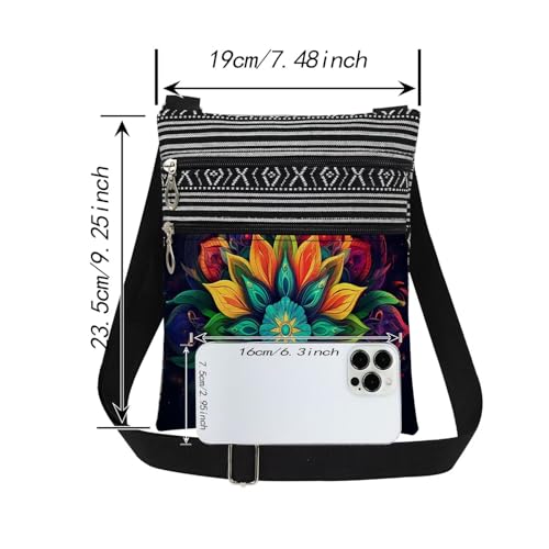 Mandala Print Women Crossbody Bag Multi-Color Floral Geometry Adjustable Shoulder Strap Messenger Bag Birthday Christmas Gift for Sister​​ Adult Purse2