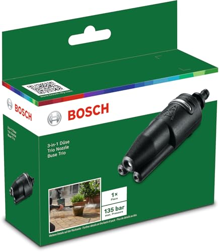 BOSCH Trio Nozzle for AQT Pressure Washer Nozzle Powerful Cleaning Max Pressure 140 Bar Fixed Fan Jet Rotary Jet Low pressure spray Accessory for Aquatak pressure washers Twist to Change 0.10 kg