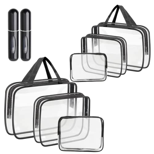 Trousse de toilette de voyage transparente GLAMZA Lot de 6 formats avec 2 atomiseurs