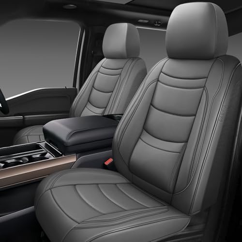NS YOLO Leather Car Seat Covers Full Set,Universal Fit for Most Cars,SUVs and Sedans,Waterproof Luxury Leatherette Cushions, 5 Seats Protectors (Grey, Front Pair-2 Seats(Driver and Passenger))