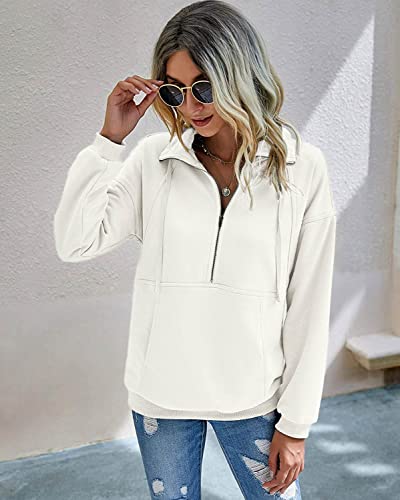 Image of PRETTYGARDEN Women's Casual Long Sleeve Zipper Sweatshirt Drawstring Loose Quarter Zip Pullover Tops with Pockets