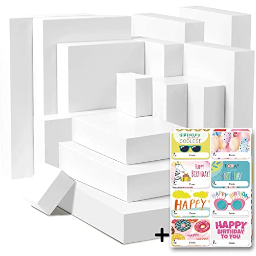 Party Funny 12 Assorted Size White Gift Wrap Boxes With Lids And 80 Different Birthday-Holiday Stickers For Wrapping Large Clothes (Shirts, Robes, Coats, Sweaters And Jackets) And Presents #TOP9