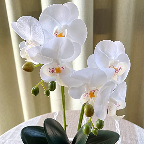 Artificial Orchids For Home Decor Indoor Silver Vase Orchids Artificial Flowers(White） #TOP1