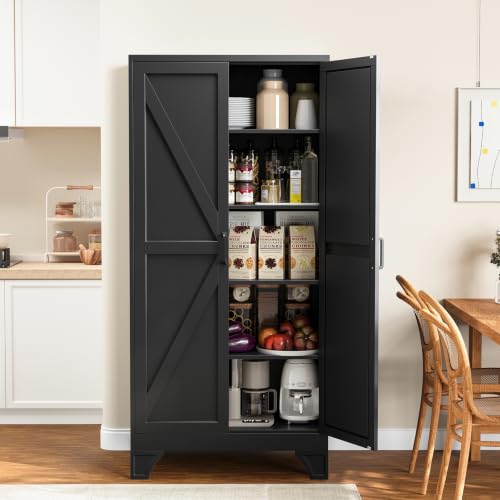 Image of Yizosh 71 inch H Tall Metal Kitchen Pantry Storage Cabinets Cupboard