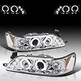 Autozensation Compatible with 1993-1997 Toyota Corolla, Left + Right Pair Headlamps Assembly, LED Chrome Housing Clear Lens Projector Headlights