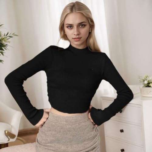 Half High Collar Long Sleeves Sweater Women's Knitted Sweater Spring Autumn Knitted Sweet Versatile Solid Color