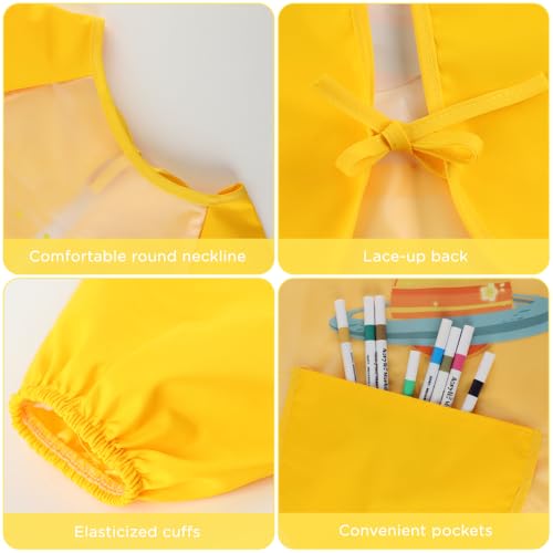 FYting Malkittel schule 1. klasse, malschürze kinder schule ab 6 jahre, malkittel kinder 8-10 jahre, malschürze kinder, Sicheres TPU-Material, wasserdicht, wird keine schmutzige Kleidung (Gelb)