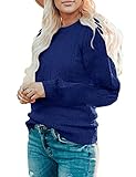 Fall Outfits for Women Puff Sleeve Casual Solid Top Pullover Sweater Keyhole Back Blouse Navy Blue...