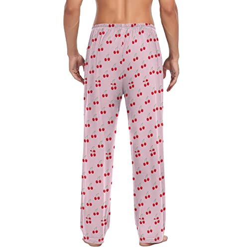 Pink Cherry Pattern Men's Pajama Pants Sleepwear Lounge Pajama Bottoms2