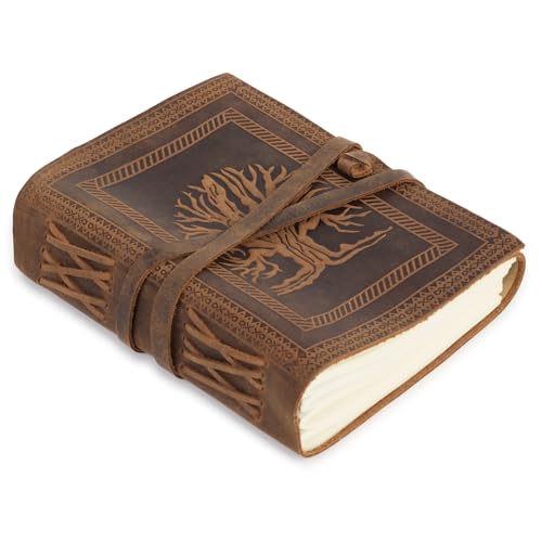 GlobeeCraft Caderno vintage em couro com árvore da vida - caderno com folhas em branco - livre bonita ideal como caderno para viagens, diário de nota, diário de viagem, diário pessoal 20,5 x 16 cm