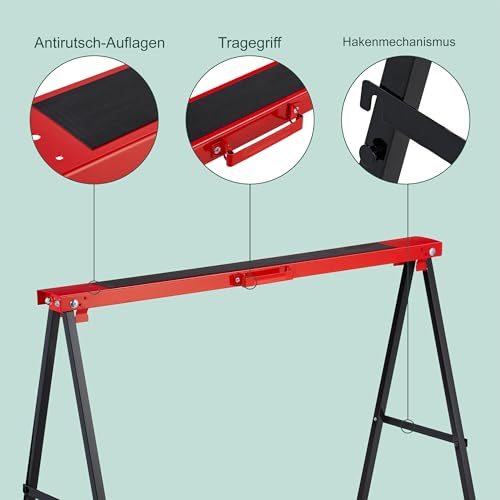 Relaxdays Arbeitsbock, 2er Set, klappbar, 100 kg, HxBxT: 78 x 100 x 49 cm, Allzweckbock Werkstatt, Stahl, rot/schwarz