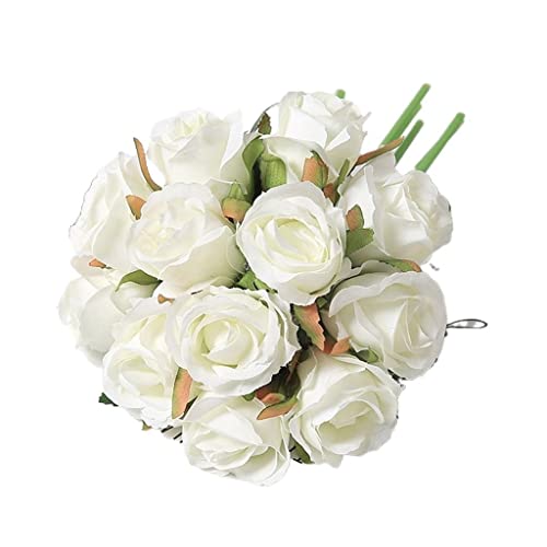 TONZN Flores Artificiales Rosas Artificiales Flores 12 Cabezas Arreglo de Flores Falsas Ramo de Rosas Falsas de Seda (Color: E) (F)