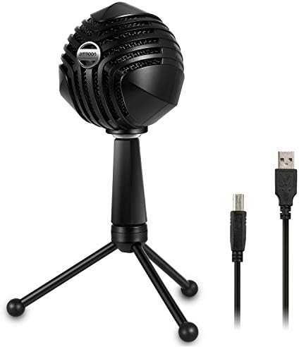 USB Condenser Microphone Ball-Shaped Mic with Desktop Mini Metal Tripod Stand-Black