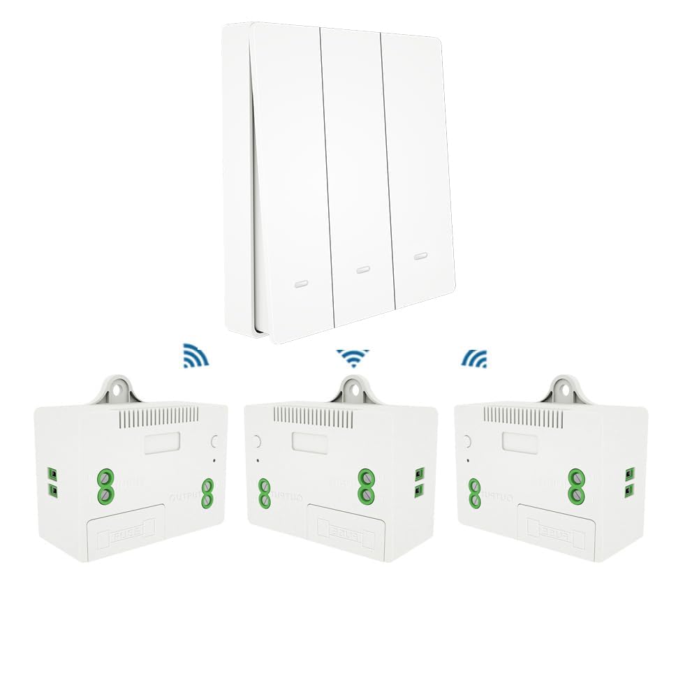 Interruptor Inalámbrico, Receptor Transmisor RF, Luz Punto De Instalación Sin Romper La Pared, 220V 10A Max 2200W, Interruptor Inalámbrico Sin Baterías (3 Receptores + 1 Interruptor con 3 Botones)