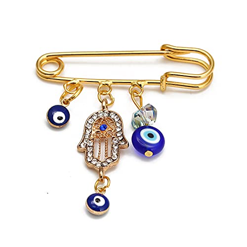 Image of Turkey Evil Eye Rhinestone Charm Blue Lucky Eyeball Hands Brooch Pins Jewelry for Good Luck