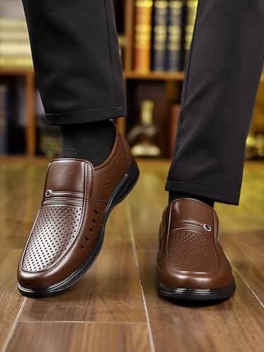 Santimon Men's Breathable Perforated Leather Loafers Slip-On Comfort Casual Office Shoes for Summer4
