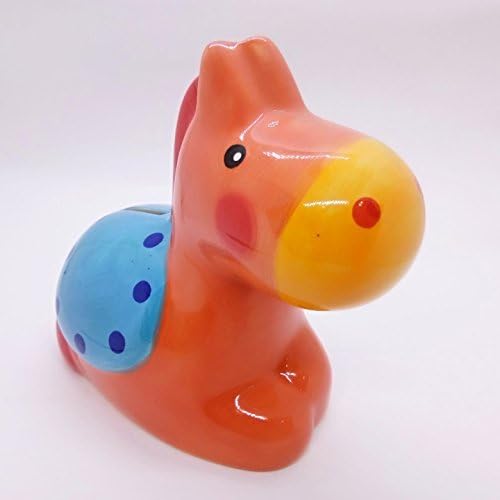 Miniatura 4 de WitnyStore Banco de monedas de 6 pulgadas de caballo de agachamiento naranja hecho a mano de cerámica pintada a mano, alcancías extraíbles