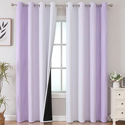 Estelar Textiler Lilac and Grayish White Blackout Curtains 108 Inches Long, Thermal Insulated Drapes for Bedroom, Full Light Blocking Energy Saving Long Curtains for Living Room, 52Wx108L, 2 Panels