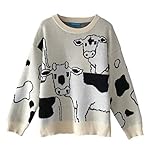 Design: Normale Version, das Design des Strickpullovers für Damen ist für jeden Auftritt sehr gut geeignet, und das süße Kuhmuster zeigt Ihre Persönlichkeit und Mode im japanischen Harajuku-Stil. Wählen Sie es, Sie werden sexy und schön in der Menge.