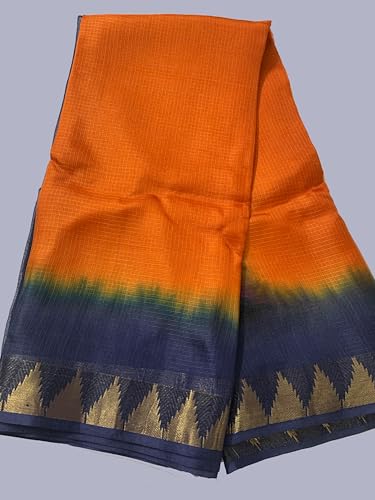 Image of Women's Bhagalpuri Pure Kota Doria Silk Net Saree With Temple Zari Border and Running Blouse Piece