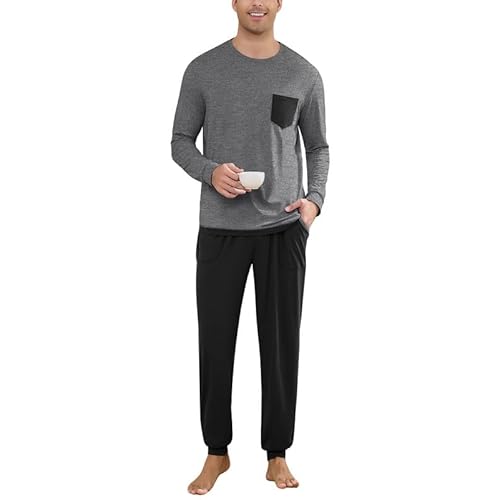 Marvmys Mens Pajama Set Long Sleeve Pajamas Soft Pjs Sleepwear Loungwear Comfy Sleep Sets with Pockets S-3XL Medium B-dark Grey