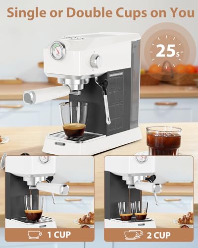 Espresso Machine 20 Bar, Coffee Machine With Milk Frother Steam Wand, Compact Coffee Maker with 42oz Removable Water Tank, Stainless Steel Espresso Maker for Cappuccino, Latte - Image 5