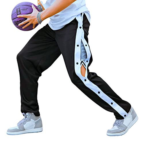 Deyeek Men's Tear Away Basketball Pants High Split Snap Button Casual Post-Surgery Sweatpants With Pockets Black #TOP3