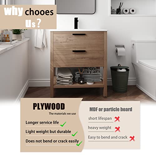 Beingnext 30 Inch Floor Standing Bathroom Vanity, Vanity With 2 Drawers And 1 Shelf, 30'' Freestanding Bathroom Vanity With Sink, White Ceramic Basin Sink Top (Imo-010, 30''W X18''D) #TOP4