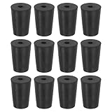 uxcell 12 Pcs 1-Hole Rubber Stopper, Tapered Lab Seal Tube Stopper Plug for Test Tube Flasks Glass Containers Industry and Laboratories, 17x13x25mm Black