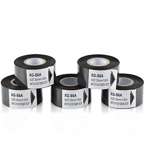 BAOSHISHAN 5 Rolls Hot Stamp Ribbon Thermal Transfer Ribbon 30mm x 100m for Date Coder Hot Stamp Printer HP-241 241B 241S TJ-08 DY-8 DY-6 (Black)