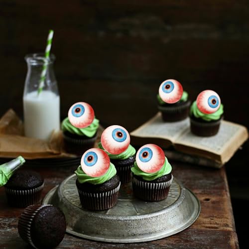 Blumomon 40pcs Edible Horror Cupcake Toppers - Eyeball Cake Decoration Picks for Halloween & Baby Shower Parties - Image 6