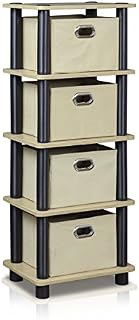 FURINNO LAci 4-Bins System Rack, Oak/Black/Light Brown