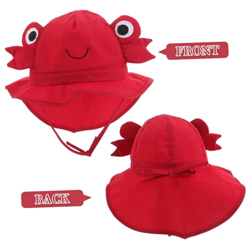 VALICLUD Outdoor UV Protection Sun Hat with Wide Brim for Boys Quick Dry Lightweight Crab Design for Beach Hiking Pool Play Ages Red3