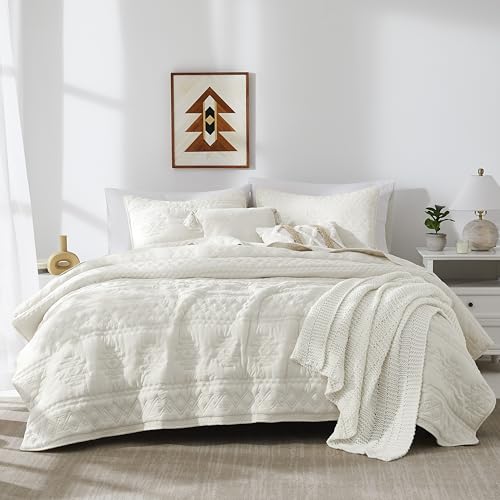 WDCOZY Boho Ivory Oversized California Cal King Size Quilt Bedding Sets with 2 Pillow Shams, Cream White Farmhouse Lightweight Soft Bedspread Coverlet for All Season, 3 Pieces by WDCOZY - Used condition - US$45.46