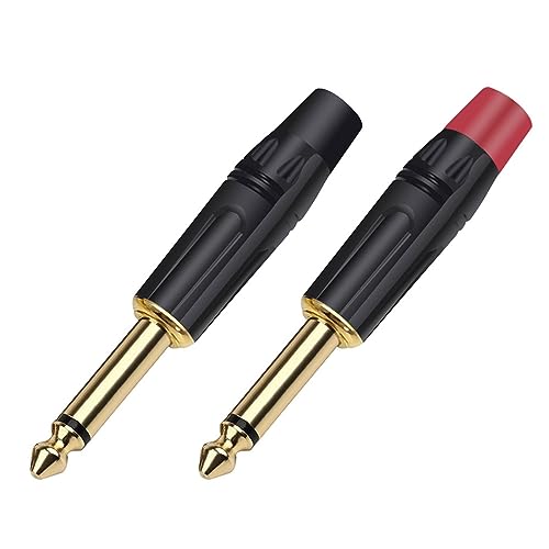 Connecteur microphone laiton 2 pièces jack 6.35mm mono mâle 1/4 pouces coloris noir rouge