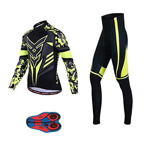 Men Cycling Jersey Set Long Sleeve Pro Cycling Clothes Riding Quick Dry Jacket + Cycling Bib with 9D Pad - Bike Clothing Kit