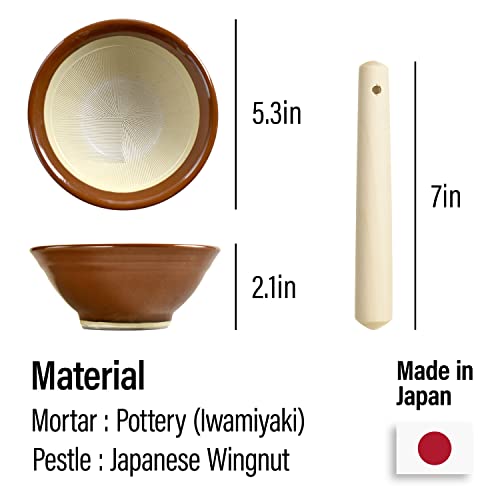 Japanese Mortar And Pestle Set (Suribachi And Surikogi Set) - Versatile Japanese Kitchenware - Iwami Ceramic Ware Pottery, For Both Right And Left Handed, Made In Japan (5.3 Inches)【Yamasan】 #TOP6