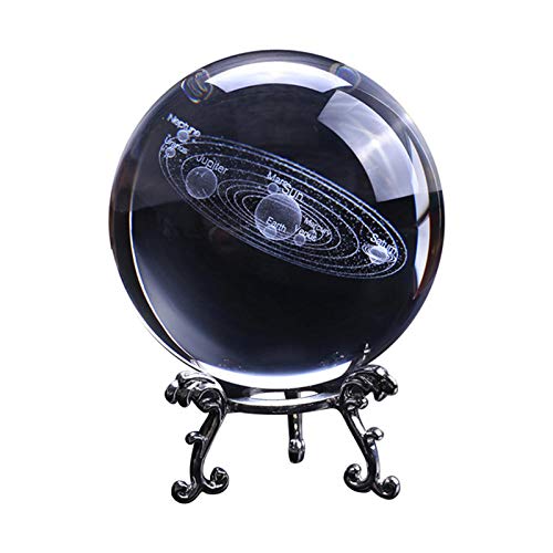 cheerfullus 3D Solar System Crystal Ball with Stand Clear Planet Educational Ball Cosmic Model Engraved Glass Ball Sphere Office Decor