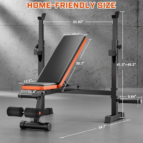 Image of 9-in-1 Adjustable Olympic Weight Bench with Lat Pulldown, Row, Squat Rack & Leg Curl - Multi-Function Strength Training Bench Press for Home Gym Full Body Workout