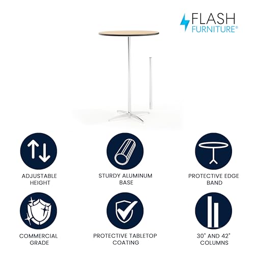 Flash Furniture Lars 30" Round Cocktail Table with 30" and 42" Columns, Adjustable Standard or Bar Height Round Table for Events or Home Use, Natural by Flash Furniture - Image 2