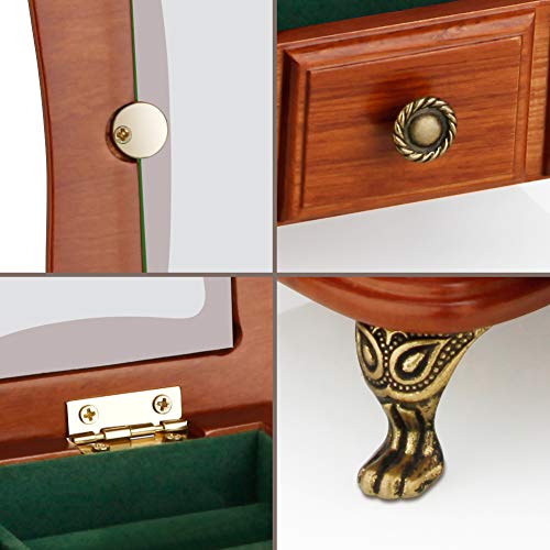 A&A Wood Jewelry Organizer Box With Glass Window Display Storage Case And Vintage Design Metal Stand For Women Or Girls Brown #TOP4
