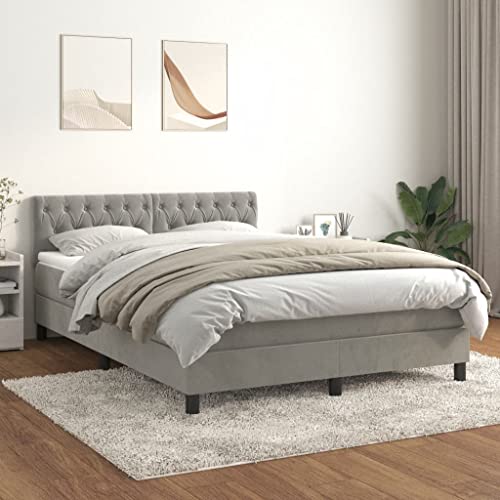 HUAKEHOM Boxspringbett mit Matratze Doppelbett Polsterbett Bett Hotelbett Bettrahmen Lattenrost Schlafzimmerbett Hellgrau 140x200 cm Samt HUAKEHOM Boxspringbett mit Matratze Doppelbett Polsterbett Bett Hotelbett Bettrahmen Lattenrost Schlafzimmerbett Hellgrau 140x200 cm Samt
