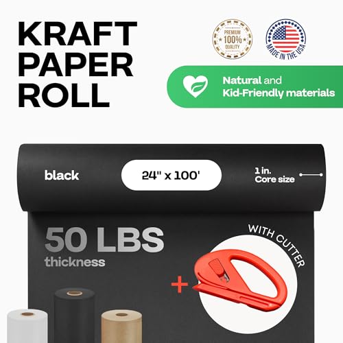 Image of Black Kraft Paper Roll 24 inch x 1200 inch (100 feet) with Cutter- USA-Made