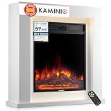 KAMINIO Chimenea eléctrica Matti - Chimenea eléctrica de pie con calefacción, Efecto de Llama 3D, Luz Ambiental LED, Control Remoto - 32 Pulgadas (Blanco)