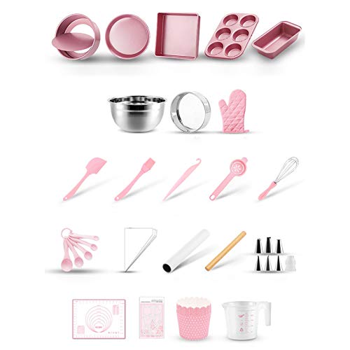 Baking Trays Set Non Stick Baking Trays Cake Tin Set Double Layer Non-Stick Baking Set,The Best Choice for Baking Lovers,Suitable for Oven and Microwave (Pink)