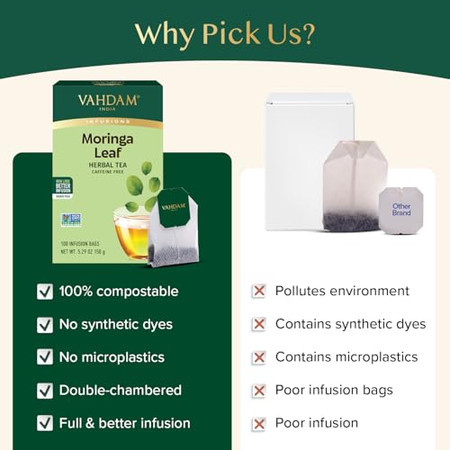 Image of VAHDAM, Moringa Tea (100 Tea Bags)| Caffeine Free, Non-GMO, Indian Origin, Eco-Friendly Individually Wrapped Tea Bags