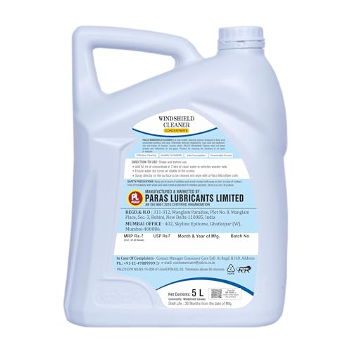 Image of PALCO Car Windshield Cleaner Liquid Concentrate 5 Litre (Pack of 1) Windshield Washer Fluid for Car for Streak Free Glass Finish with Car Wiper Liquid (Add 50ml in 2L Water in Windshield Tank)